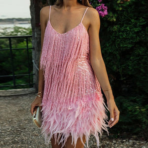 Sequins and Feathers Cocktail Dress